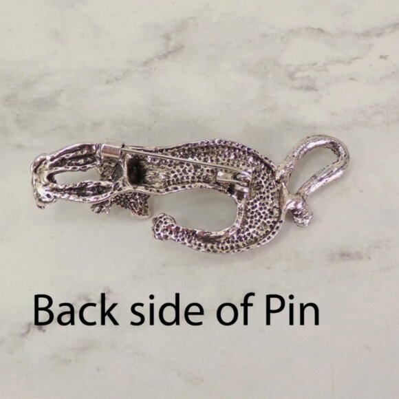 Stretching Cat brooch pin in abalone shell, crystals, and in an antique finish - Picture 5 of 5